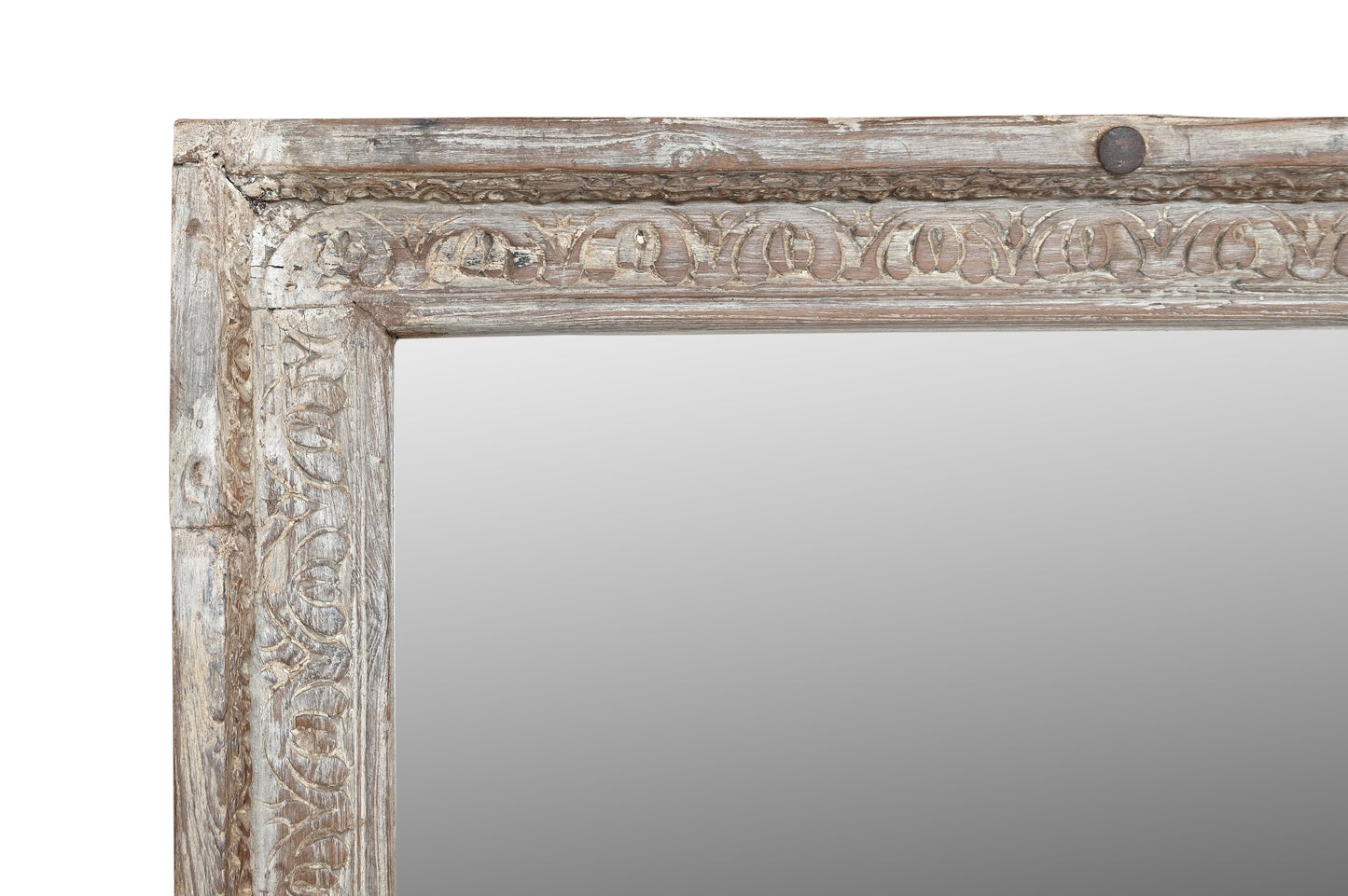 Goa - Grand Miroir Rectangulaire en Teck Blanchi & Incrustations Métal 157x77cm - Artisanal Vintage - Sarrva