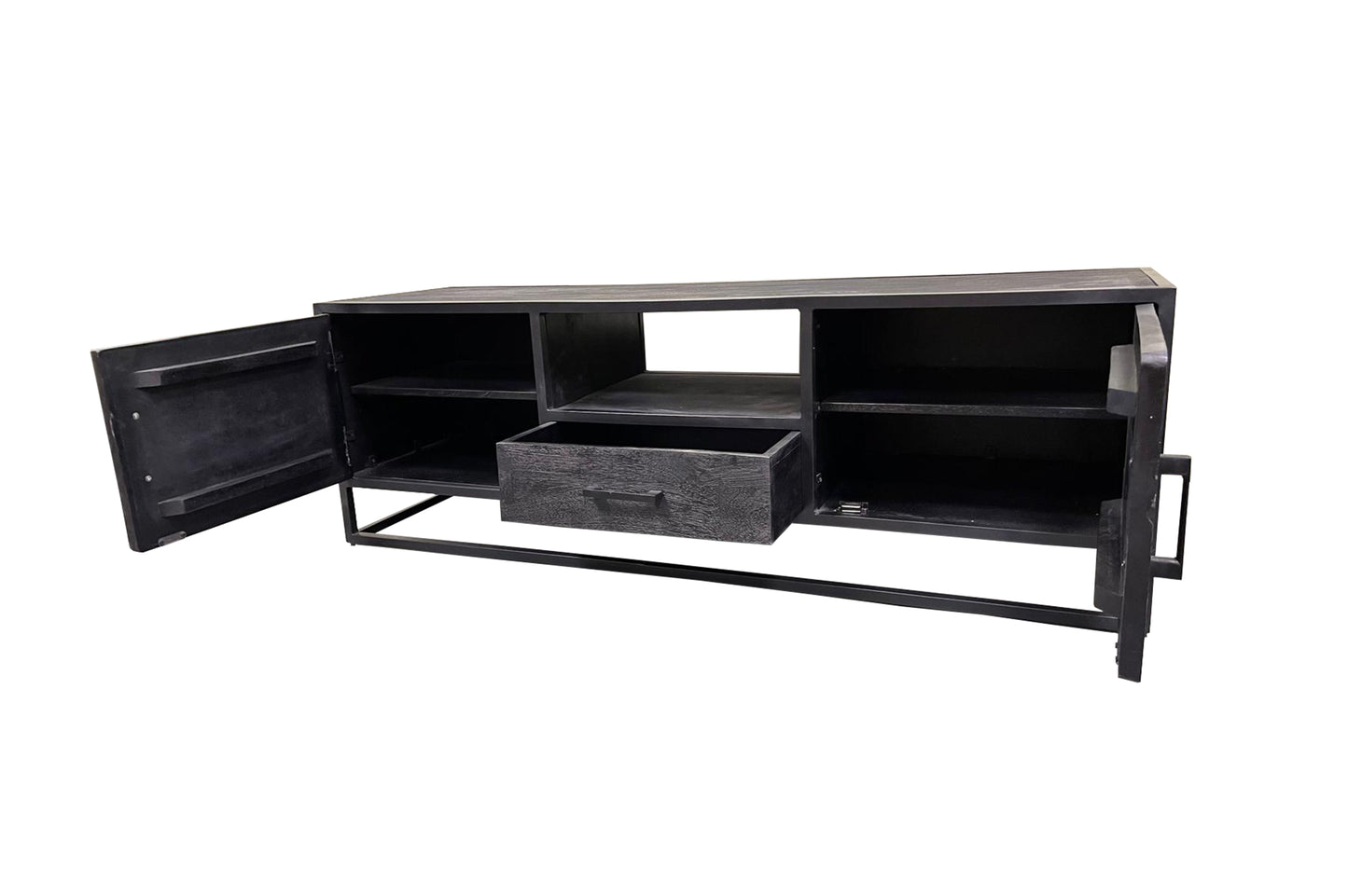 Chennai - Meuble TV en manguier massif 150cm Noir - Sarrva