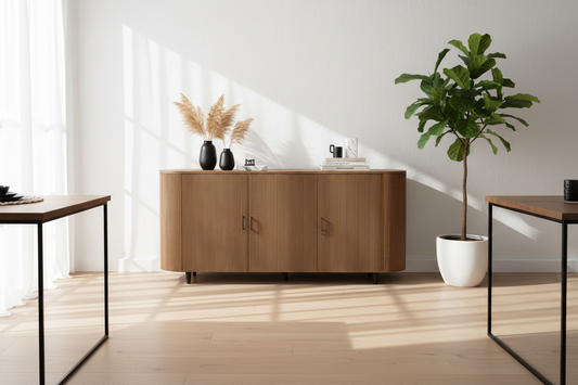 Buffet en bois de manguier massif dans une salle à manger contemporaine - Tendances déco 2026 - SARRVA