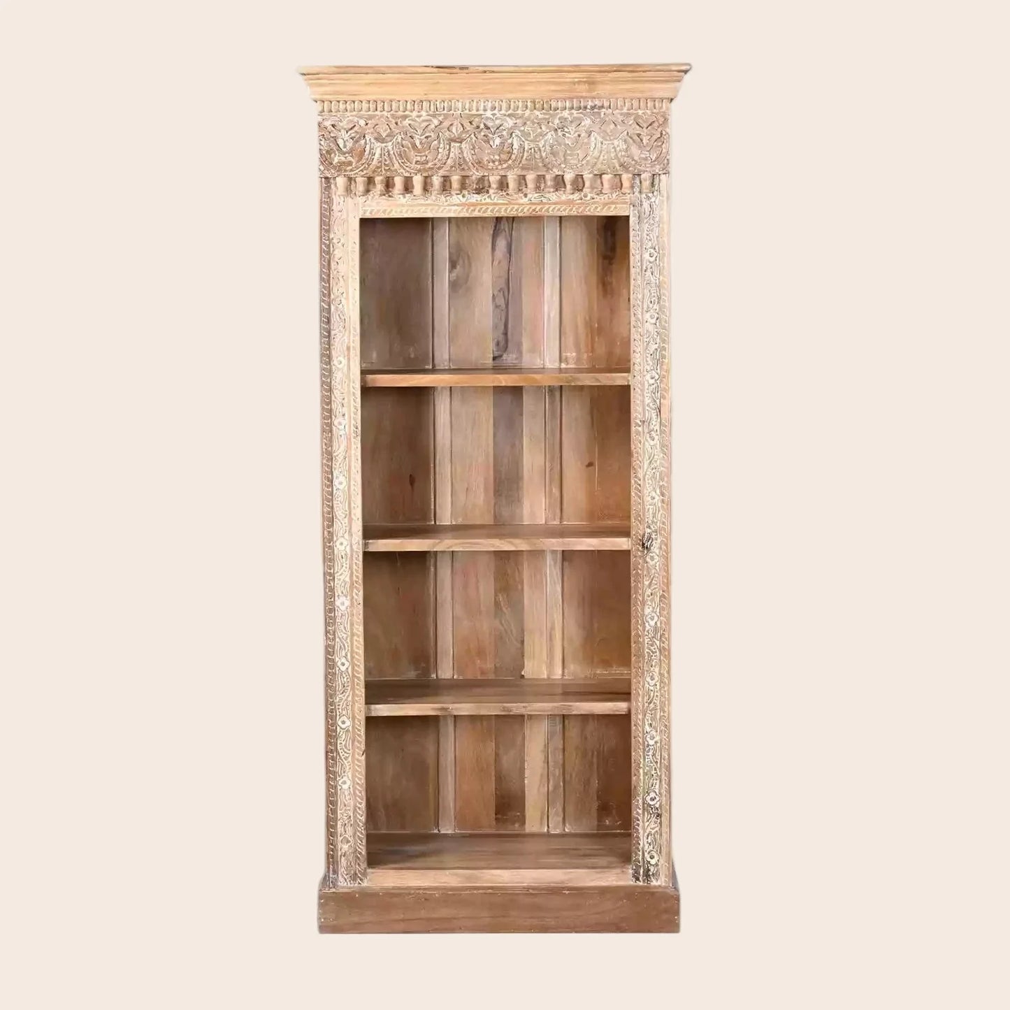 Bibliothèque Sculptée 80cm Bois Manguier - 3 Étagères Collection BOMBAY - Sarrva