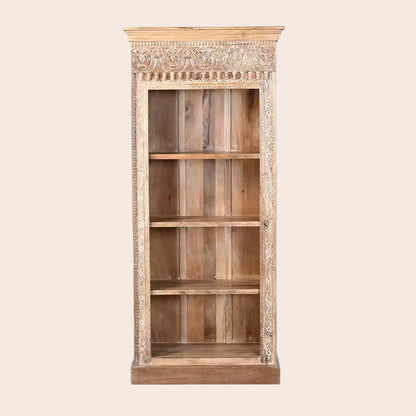 Bibliothèque Sculptée 80cm Bois Manguier - 3 Étagères Collection BOMBAY - Sarrva