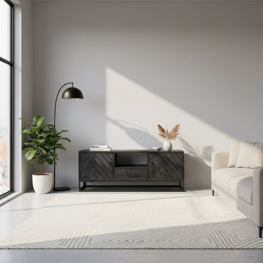 Chennai - Meuble TV en manguier massif 150cm Noir - Sarrva