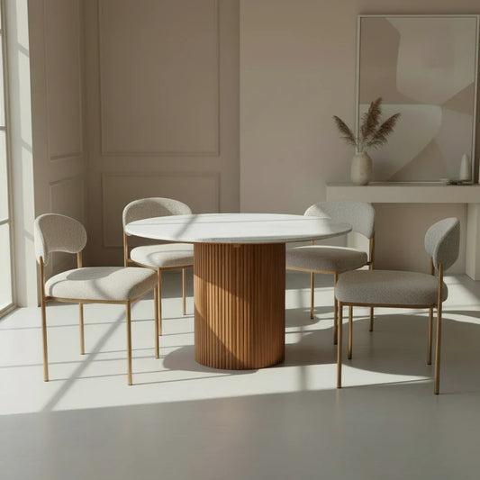 Ibiza- Table à Manger ronde en manguier et marbre blanc  120cm - Sarrva