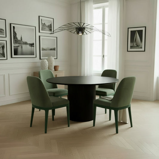 Ibiza- Table à Manger ronde en manguier et marbre noir 120cm - Sarrva