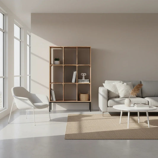 Braga- Bibliothèque 90cm Bois Manguier - 9 Niches Ouvertes Collection KALIA - Sarrva