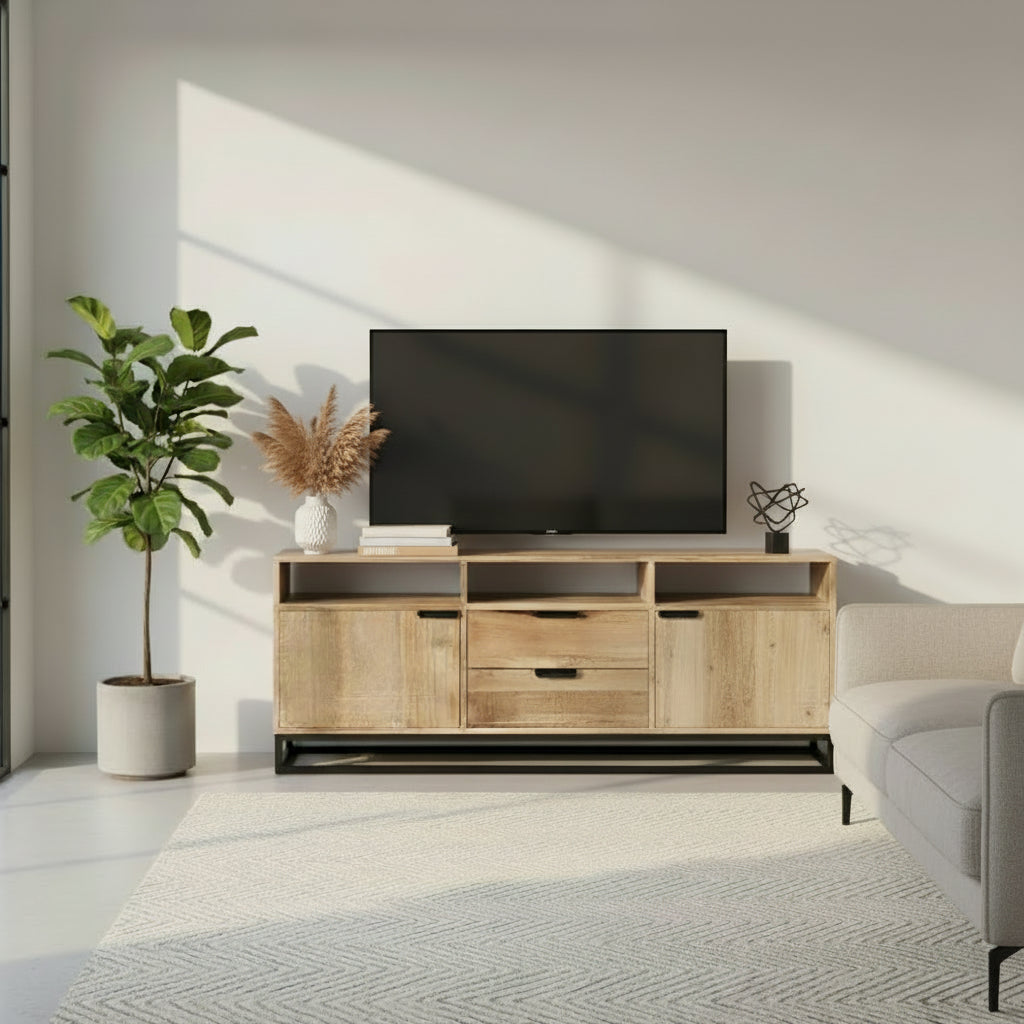 Barcelone - Meuble TV en manguier massif 140 cm - Sarrva