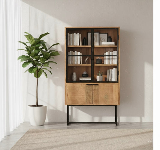 Barcelone  - Bibliothèque Vitrine en manguier massif 100 cm - Sarrva