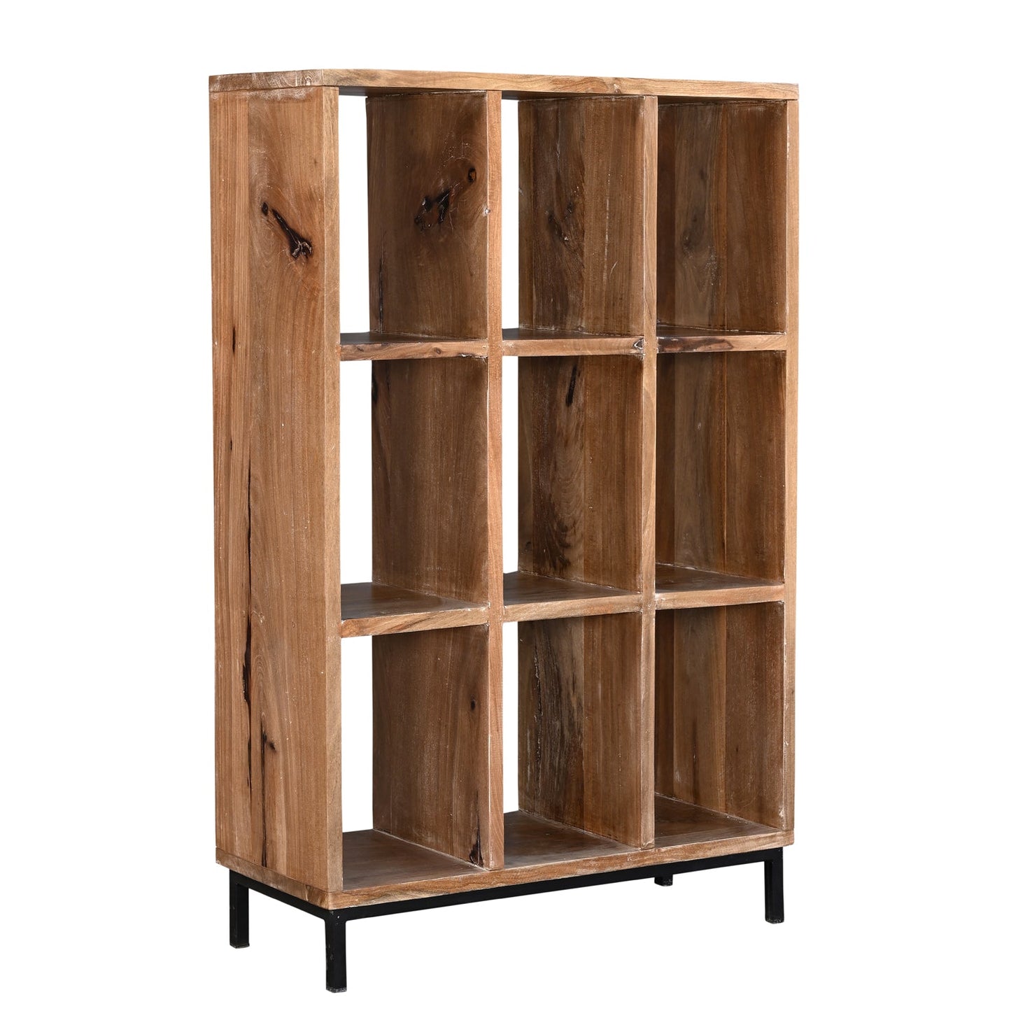 Braga- Bibliothèque 90cm Bois Manguier - 9 Niches Ouvertes Collection KALIA - Sarrva