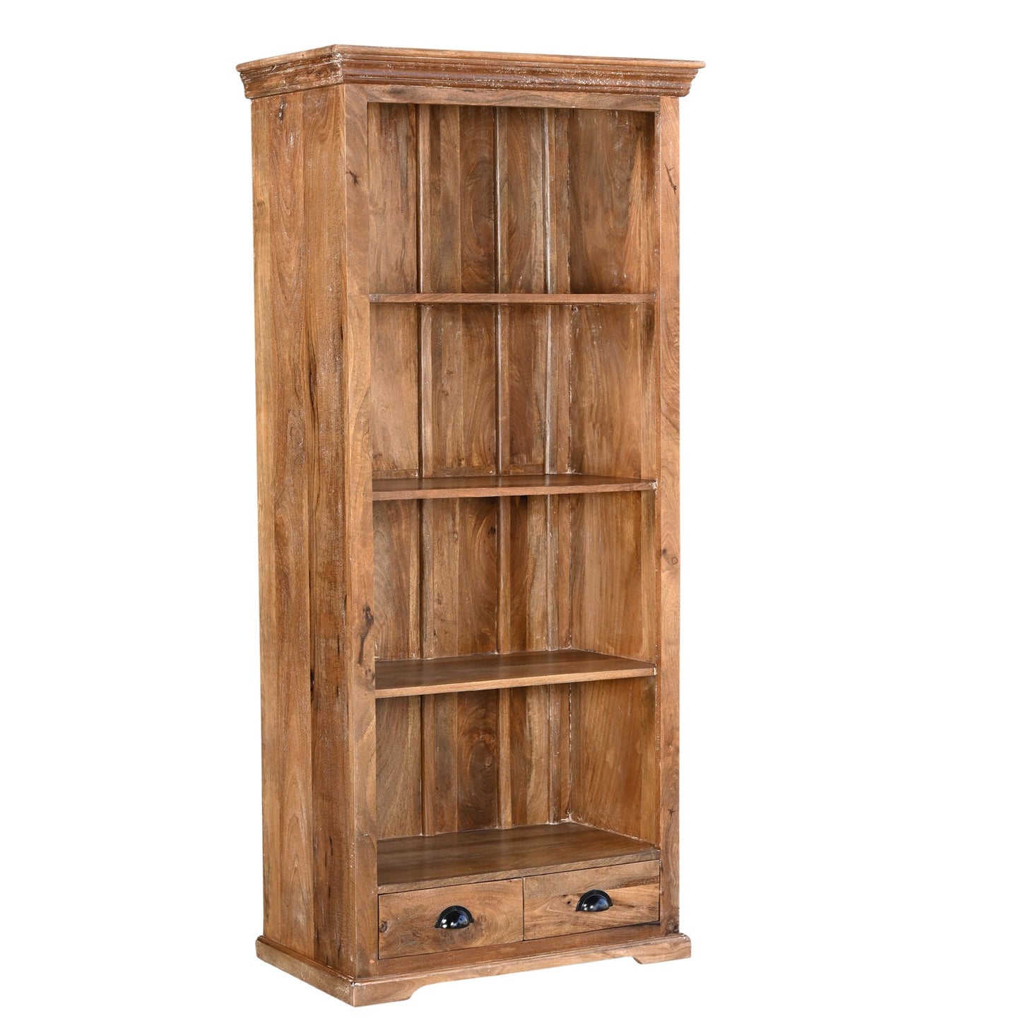 Bibliothèque Vintage Bois Manguier Massif 85cm NAGORE - 3 Étagères 2 Tiroirs - Sarrva