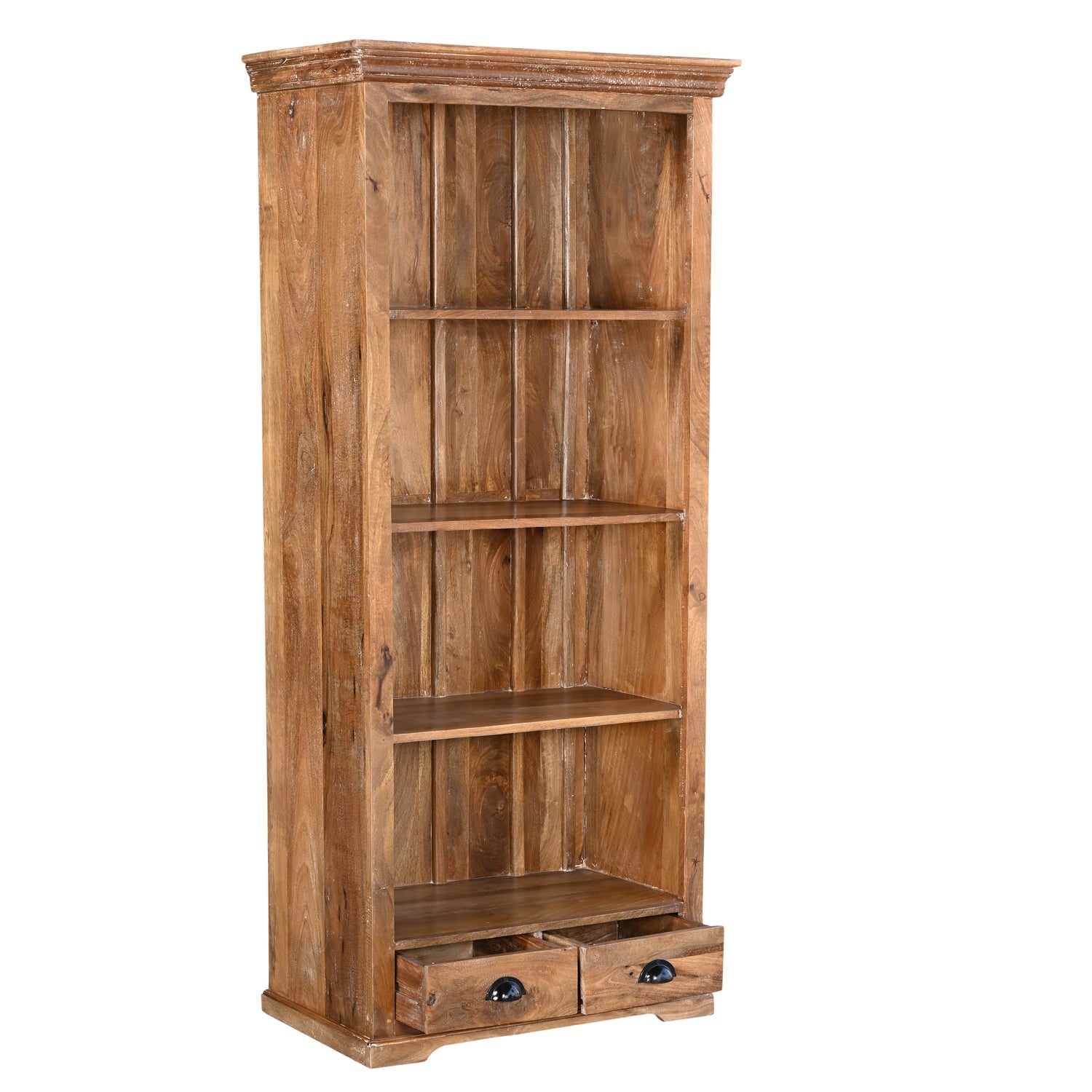 Bibliothèque Vintage Bois Manguier Massif 85cm NAGORE - 3 Étagères 2 Tiroirs - Sarrva