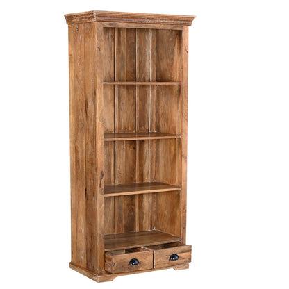 Bibliothèque Vintage Bois Manguier Massif 85cm NAGORE - 3 Étagères 2 Tiroirs - Sarrva