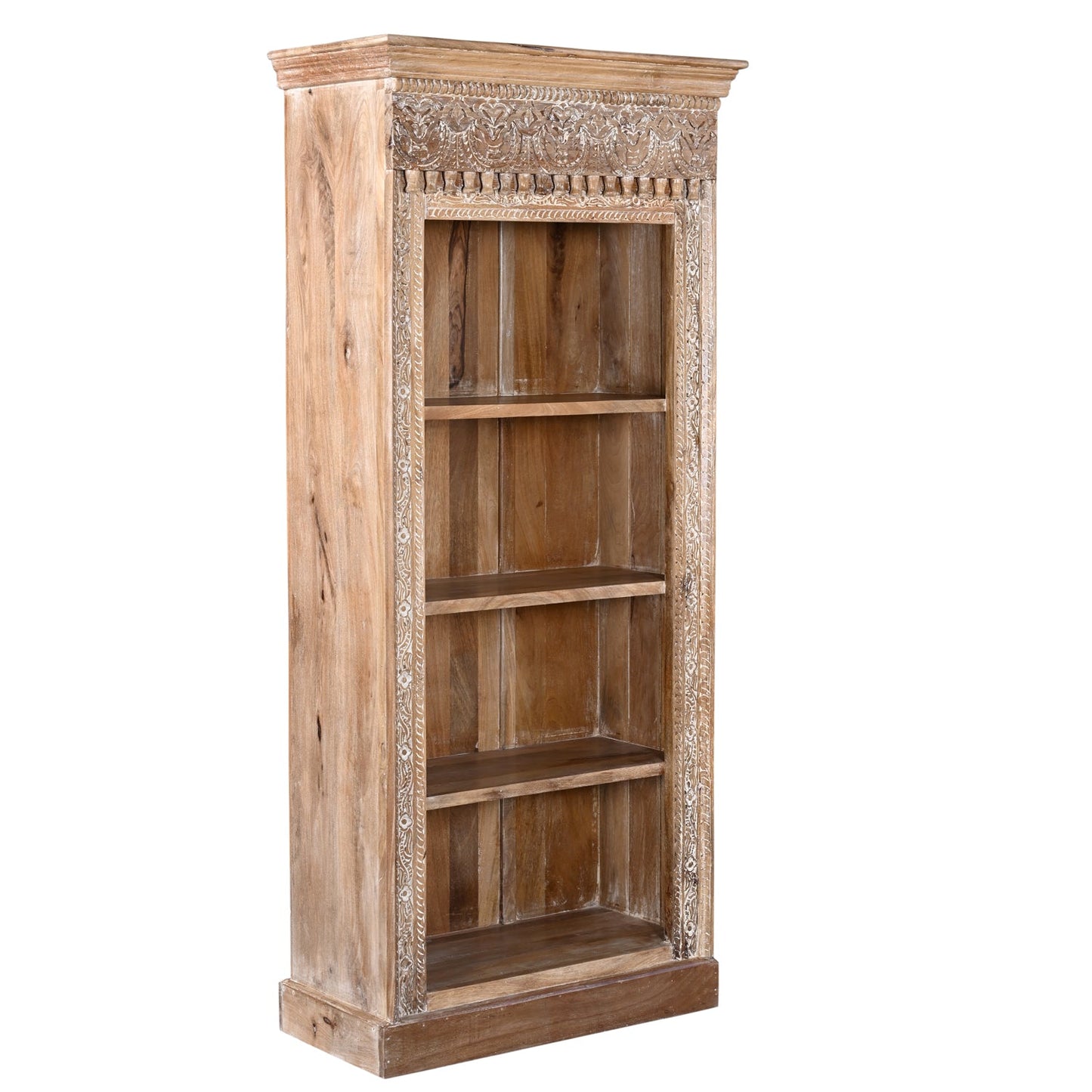 Bibliothèque Sculptée 80cm Bois Manguier - 3 Étagères Collection BOMBAY - Sarrva