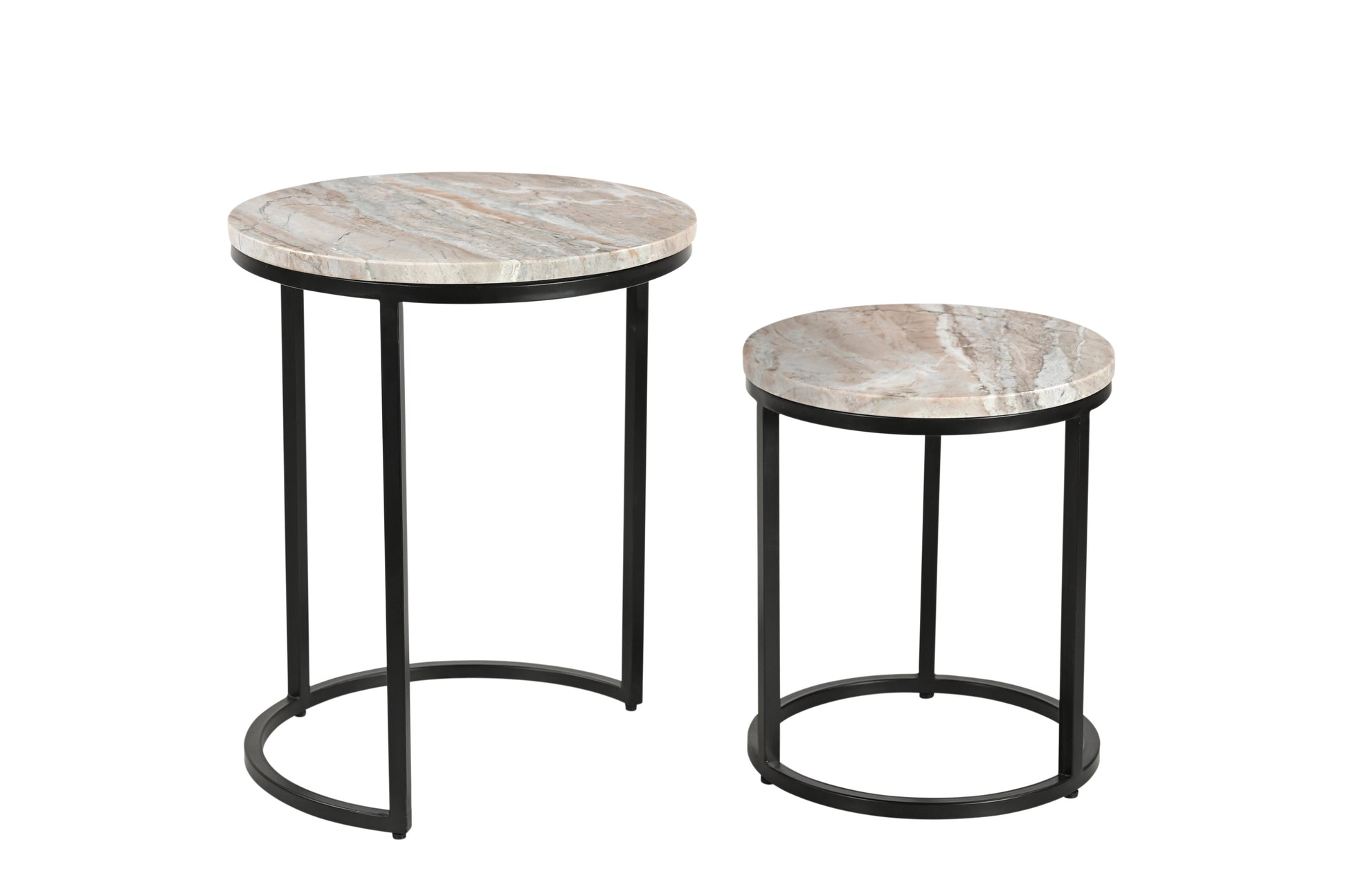 Tables Gigognes Marbre blanc pieds métal- Set 2 Tables Design Luxe - Sarrva