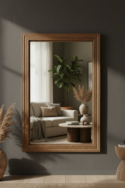 Udaipur - Miroir Rectangulaire en Teck Recyclé 115x72cm - Artisanal Vintage Indien - Sarrva
