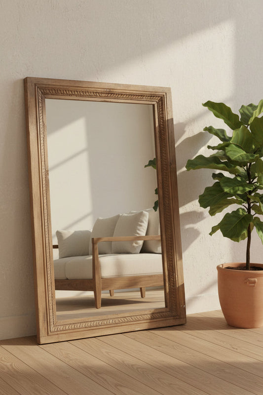 Bengalore - Miroir Rectangulaire en Teck Recyclé 118x74cm - Artisanal Vintage Indien - Sarrva