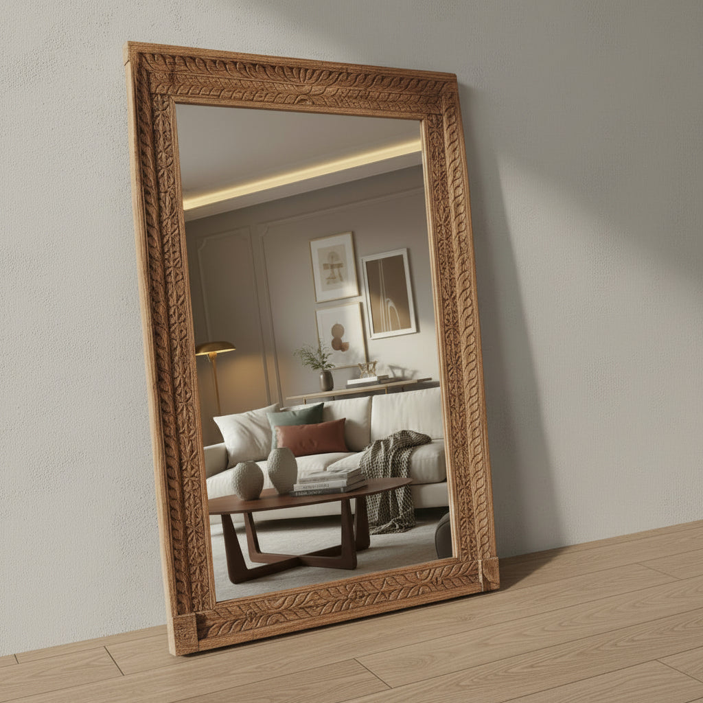 Miroir Rectangulaire 113x74cm Teck Recyclé - Artisanal Vintage Indien - Sarrva