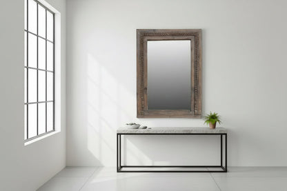Miroir Rectangulaire 110x80cm Teck Recyclé - Artisanal Vintage Indien - Sarrva