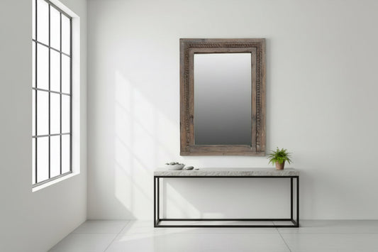 Miroir Rectangulaire 110x80cm Teck Recyclé - Artisanal Vintage Indien - Sarrva