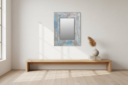MIROIR ARTISANAL EN TECK RECYCLÉ- 67x52 CM - Sarrva