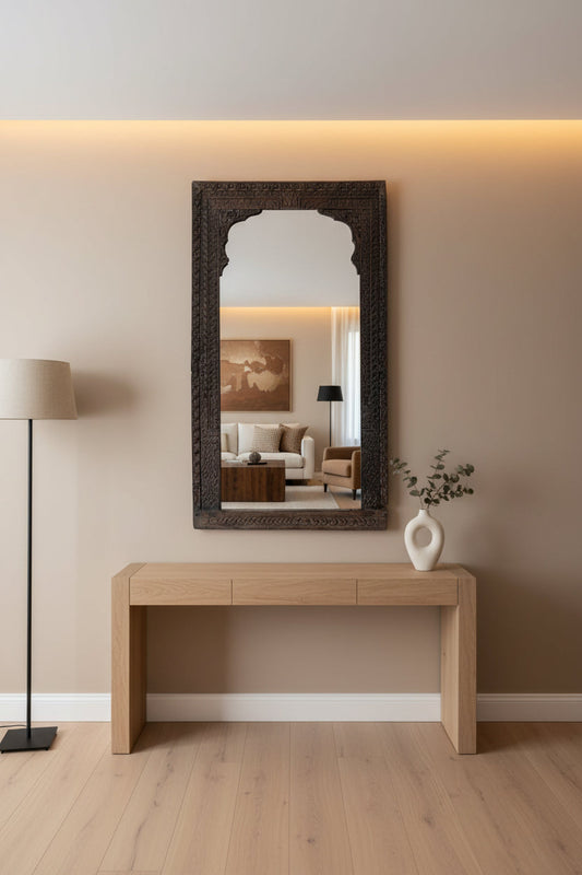 Petit Miroir 81x47cm Teck Recyclé - Artisanal Vintage Indien - Sarrva