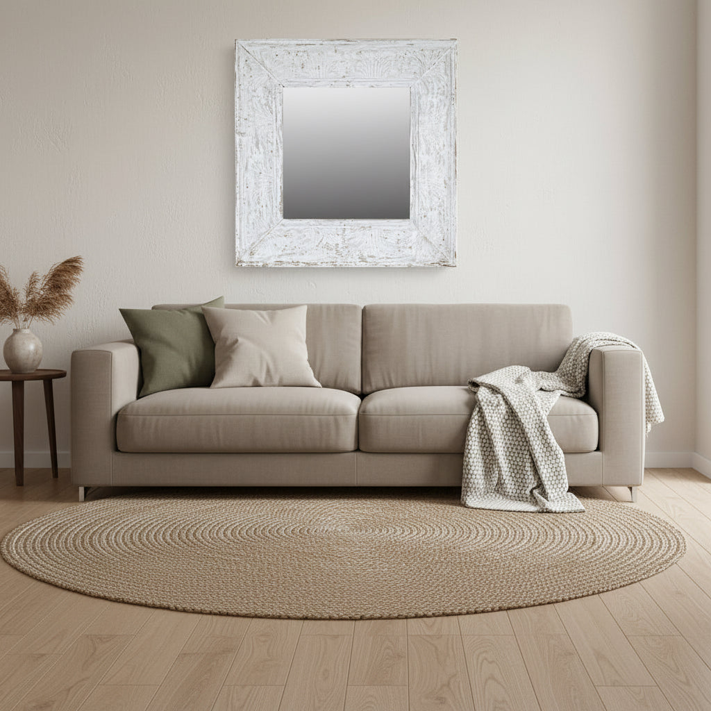 Miroir Carré 102cm Teck Recyclé Métal - Design Industriel Artisanal - Sarrva