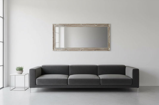 Goa - Grand Miroir Rectangulaire en Teck Blanchi & Incrustations Métal 157x77cm - Artisanal Vintage - Sarrva

