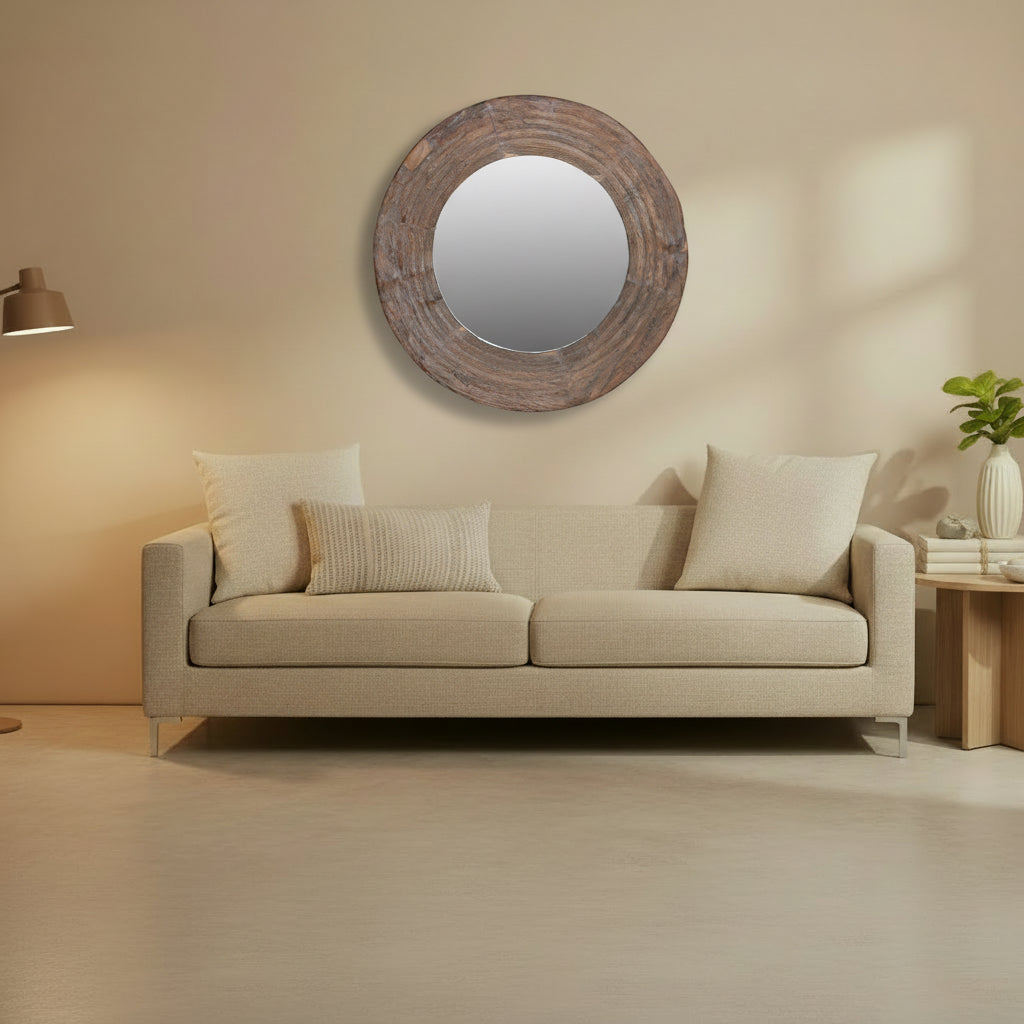 Jaipur - Miroir Rond en Teck Recyclé 135cm - Pièce Unique Artisanale - Sarrva
