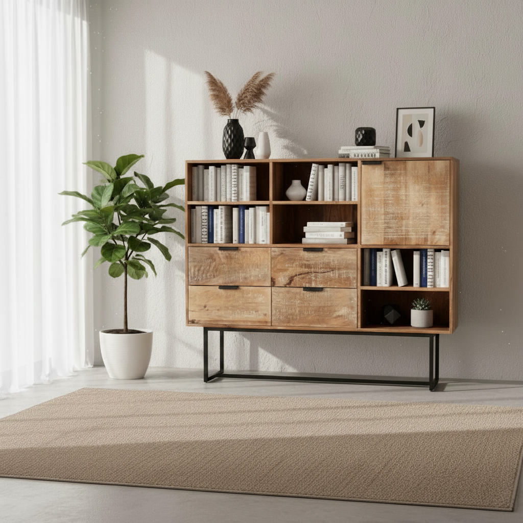 Barcelone - Buffet Haut Vaisselier en manguier massif 140 cm - Sarrva