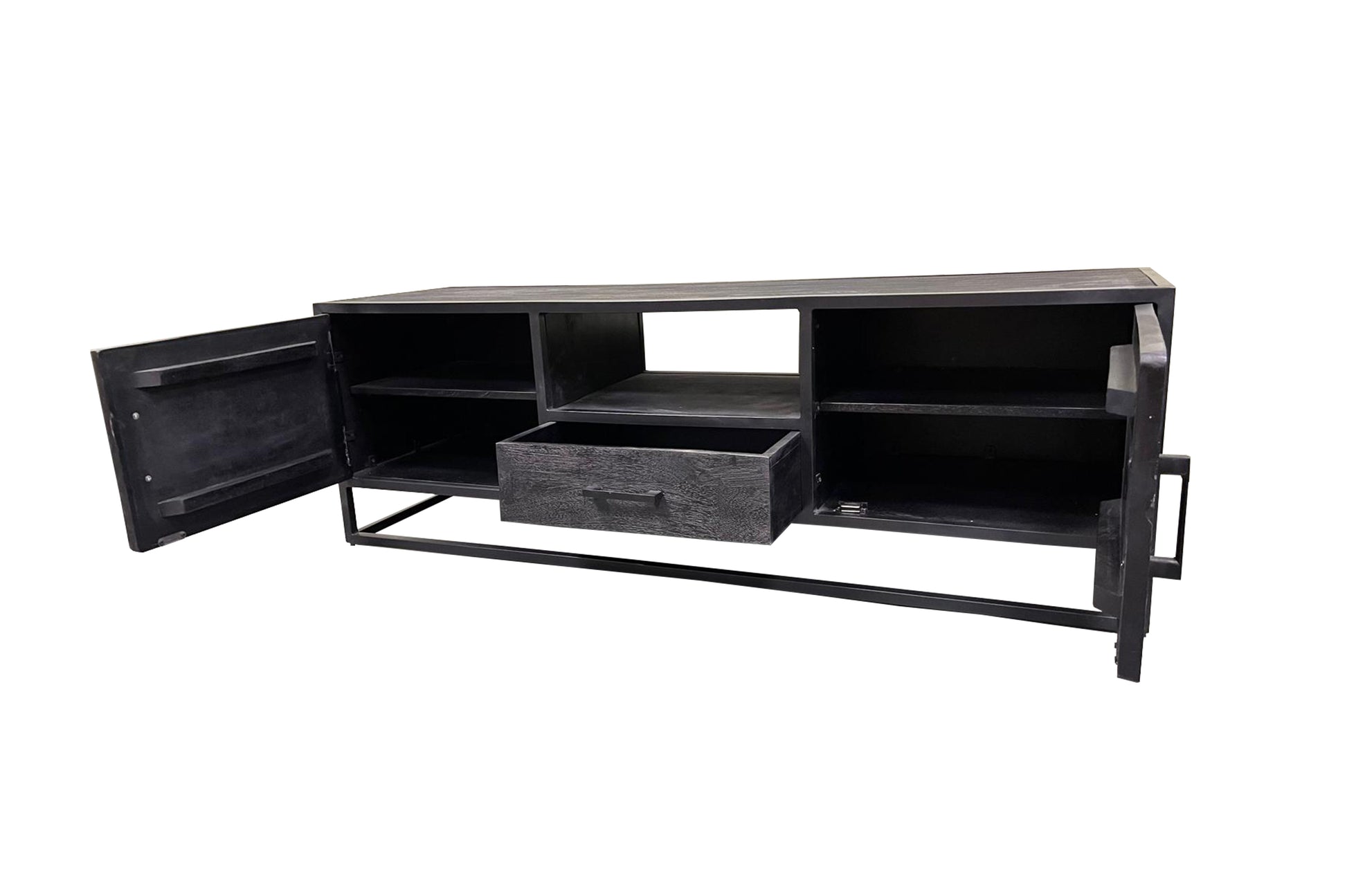 Chennai - Meuble TV en manguier massif 150cm Noir - Sarrva