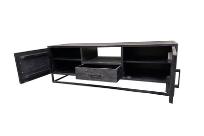 Chennai - Meuble TV en manguier massif 150cm Noir - Sarrva